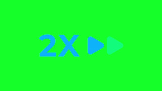 2x Speed Fast Forward Icon Loop Animation on Green Screen. for music, video concept.with Blue text 2X speed play button animation. 4K video
