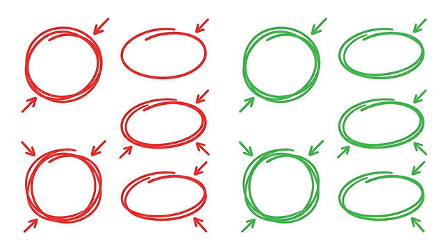Red and green hand drawn circles and ovals with arrows 2