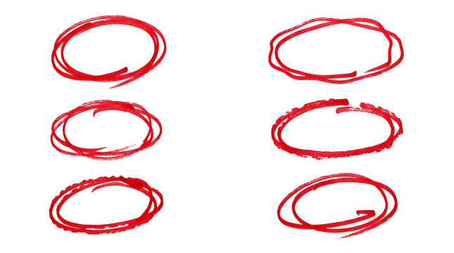 Six red hand drawn oval shapes circles marker