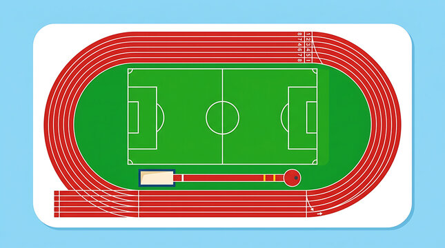 Aerial view of a sports stadium with a soccer field and running track, illustrating athletic competition and training.