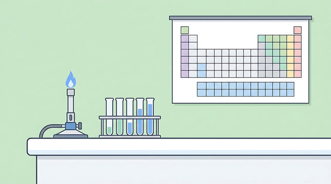 A meticulously organized chemistry laboratory setup with a periodic table display and essential equipment ready for scientific discovery.
