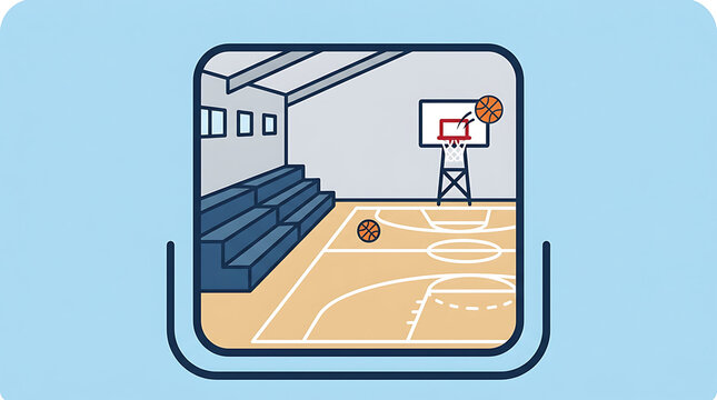 Basketball gymnasium with court, hoops, and bleachers, ready for games and practice