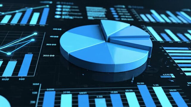 Abstract data visualization dynamic charts and graphs in blue