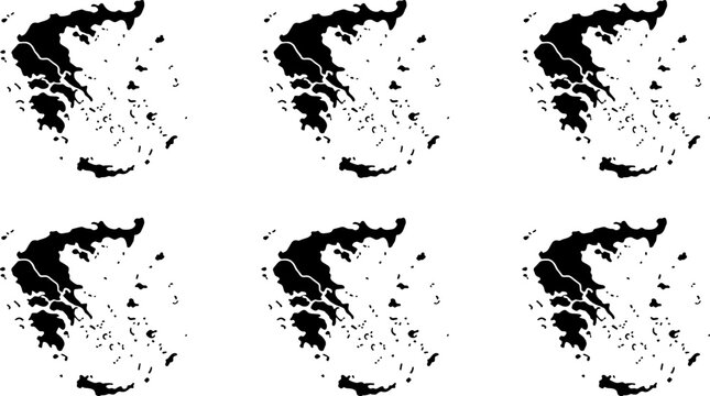 Greece map silhouette collection with aegean islands detailed black vector template set on white background