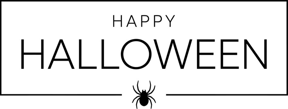 Classic happy halloween typography with a small spider illustration on a white background
