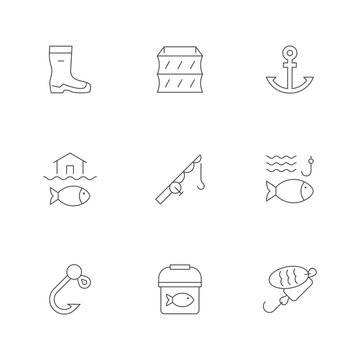 Set line icons of fishing
