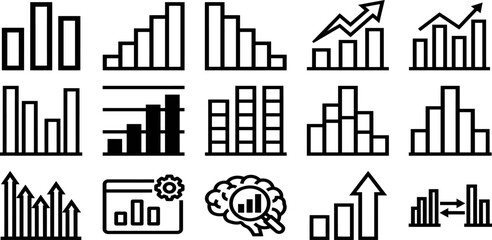Obraz premium Set of hand drawn business bar chart icons representing data analysis and financial growth trends in doodle style