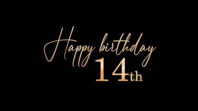 Beautiful Golden Banner Congratulations Happy 14th Birthday, Fourteen, Congratulations with Golden Particles, Transparent Background