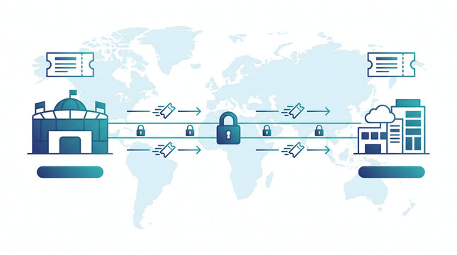 Secure Event Ticketing Network Connecting Event Venues And Global Ticketing Platforms Worldwide With Encrypted Digital Entertainment Industry Security System