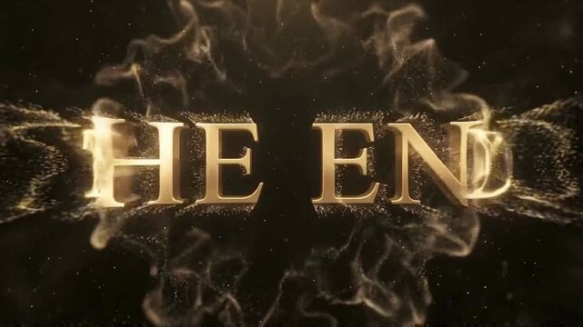 Golden Dust Converges Into Metallic The End Title For Premium Cinematic Movie Outro Reveal In 4K.