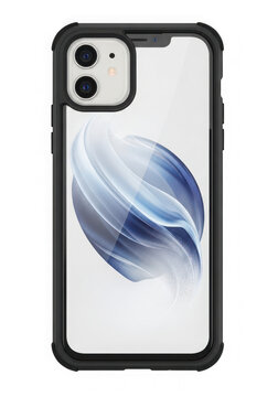 Modern smartphone in black protective case isolated on transparent