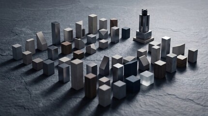 Obraz premium Modern city skyline with skyscrapers and urban landscape at dusk.