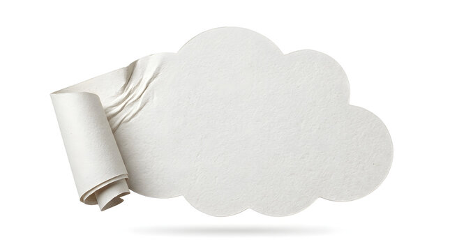 Creativity Concept Cloud Shaped Paper Cutout with Scroll Isolated View on a transparent background