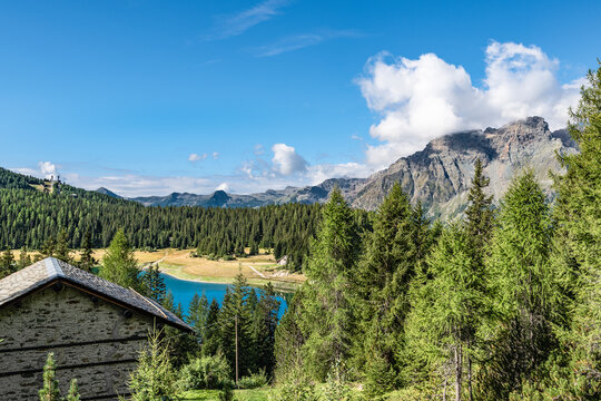 Summer panorama of Lake Pal&ugrave;, Central Alps, Valmalenco, Lombardy landscape
