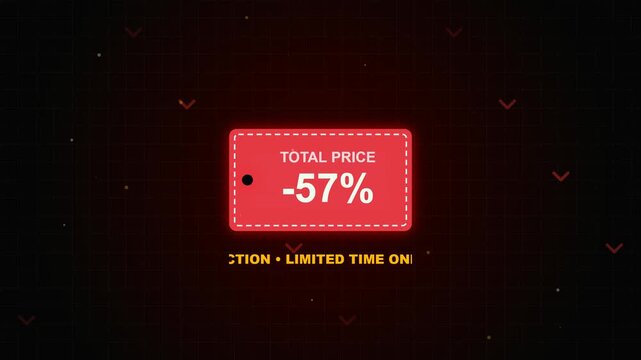 A digital graphic showing a fifty seven percent price discount on a red tag.
