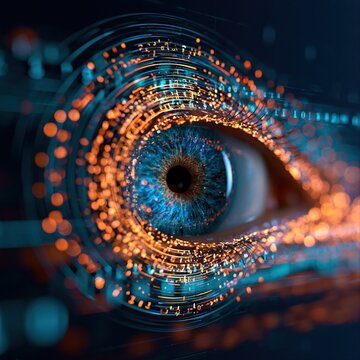 Digital eye with bright colors and patterns showing technology and design