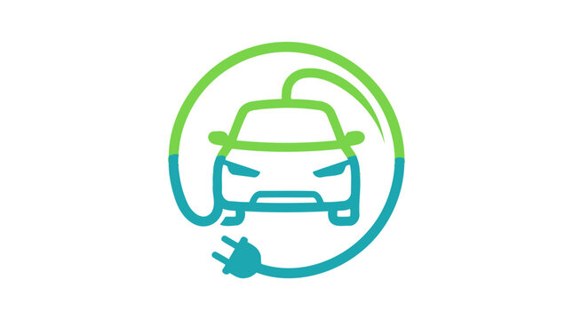 Electric vehicle logo icon featuring a sleek car silhouette with a charging plug circular gradient design