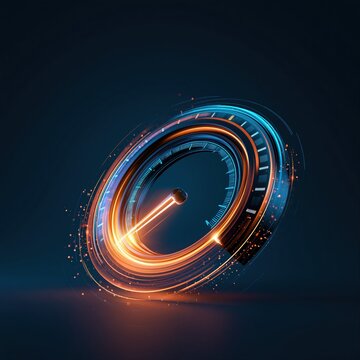 Digital speed gauge with glowing design and bright colors on dark background