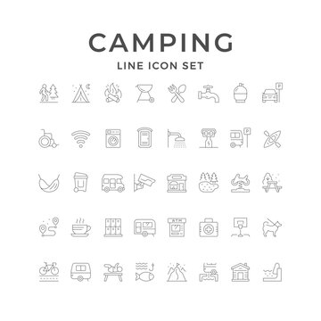 Set line icons of camping services