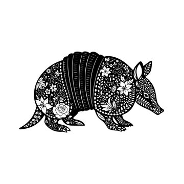 Armored armadillo floral silhouette vector illustration, Armadillo floral silhouette illustration