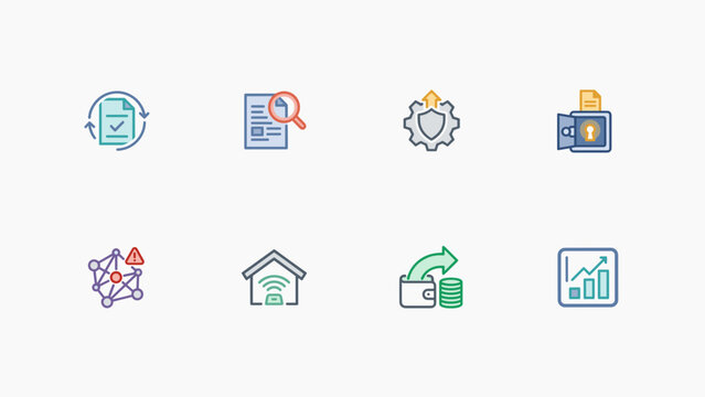 Insurtech vector icon set &ndash; Ideal for insurance technology, claims processing, and risk apps.