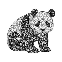 Floral pattern panda silhouette vector illustration, Floral panda silhouette illustration © MstHumaira