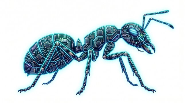 Cybernetic ant insect made of circuit boards and technology with circuit board tech bug robot insect digital ant futuristic insect technology art electronic bug cyborg ant sci fi creature