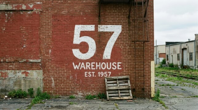 Old brick warehouse building with 57 sign