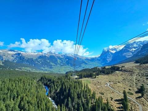 ski lift in the mountains at grindelwald, swiss