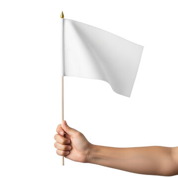 Hand holding white flag waving in the air