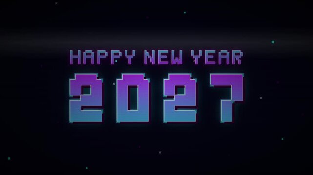 Happy new year 2027 pixel in space pixel retro 8-bit