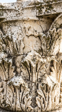 Ancient Roman Corinthian Column Capital Carved Acanthus Leaves Marble Relief