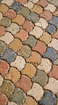 Ancient Roman Mosaic Stone Pavement Floor with Multi Colored Tesserae Tiles