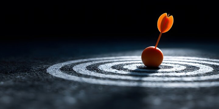 Orange spherical object with pointed top sits within white powder circles on dark surface.