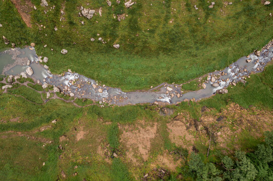 Aerial view of Khao Chong Lom is a natural famous tourist attraction located in Khun Dan Prakan Chon Dam. Nakhon Nayok Province, Thailand.