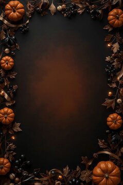 Dark gothic Halloween frame with pumpkins and spooky atmosphere