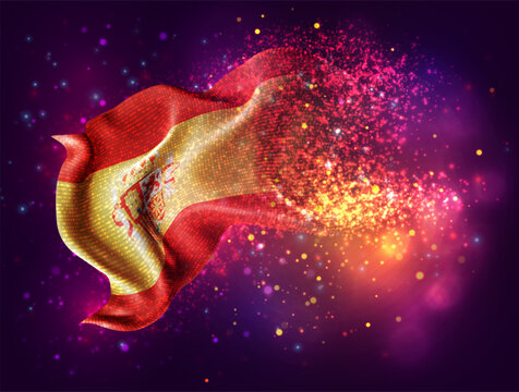 Spain, vector 3d flag with a splash of paint dots, explosion of colored dots