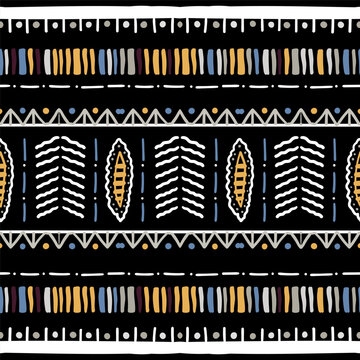 Folk geometric seamless pattern. Tribal motif. Mexican border vector background. Multicolor bright zigzag stripe print