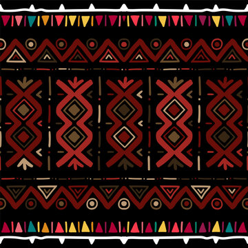 Folk geometric seamless pattern. Tribal motif. Mexican border vector background. Multicolor bright zigzag stripe print
