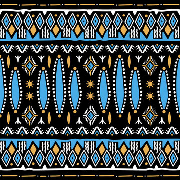 Folk geometric seamless pattern. Tribal motif. Mexican border vector background. Multicolor bright zigzag stripe print