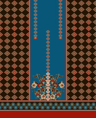 A seamless pattern blue and brown ethnic floral kurti design © Hamida