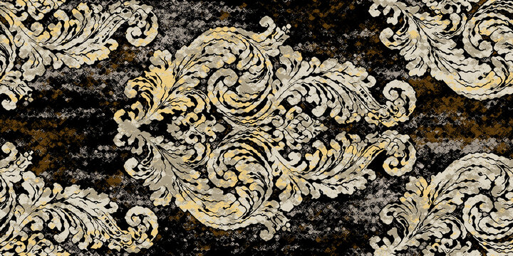 Baroque Damask Seamless Pattern with Animal Print Texture