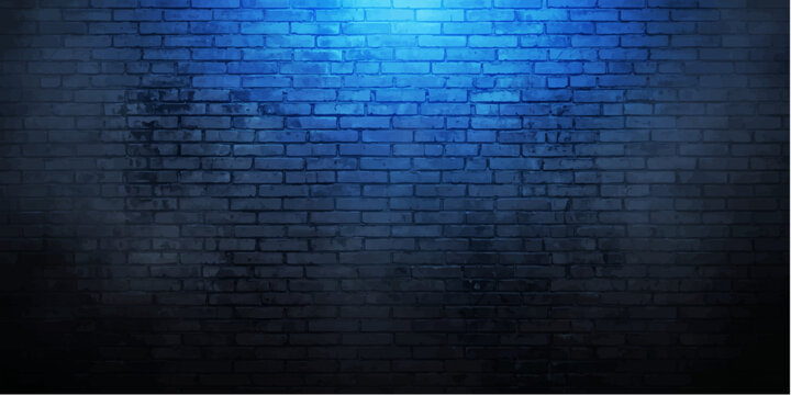 A dark, gritty brick wall illuminated by a moody blue spotlight, with wisps of atmospheric smoke or fog adding an enigmatic ambiance.
