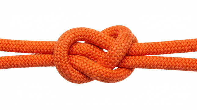 Vibrant Orange Climbing Rope Tied in A Secure Figure Eight Knot