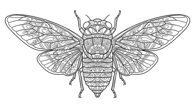Cicada vector illustration with intricate mandala patterns