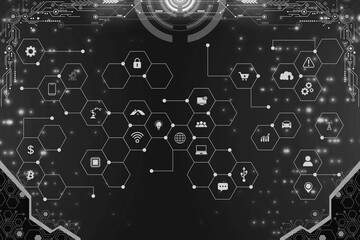 Fototapeta premium Black and Silver Hexagonal Digital Network Background