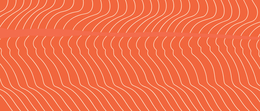 Salmon fillet texture vector background with orange fish meat pattern. Seafood design for food packaging and fish product branding.