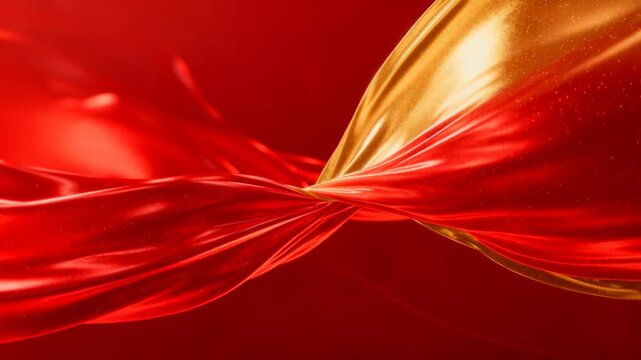 Dynamic intertwining streams of rich red and shimmering gold fabric creating an elegant and luxurious abstract background, symbolizing fluidity and sophisticated motion