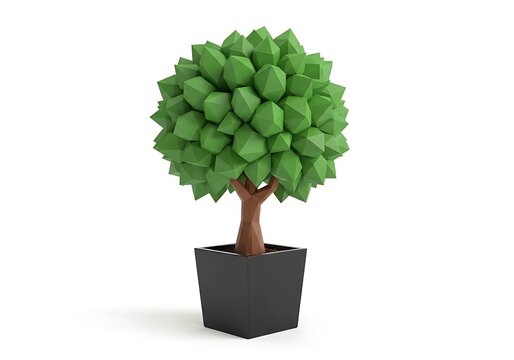 Small green low poly tree in a black square pot
