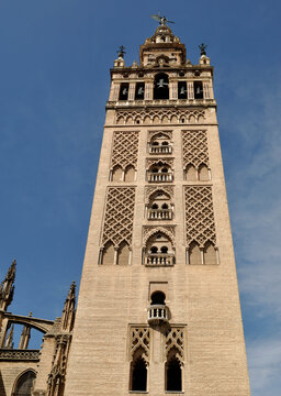 Giralda bell tower showing Almohad architecture in Seville. Spain - Sevilla